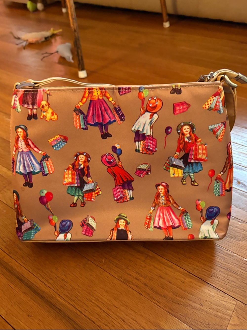 Women’s Pattern Beige Crossbody Bag with Colorful Print
